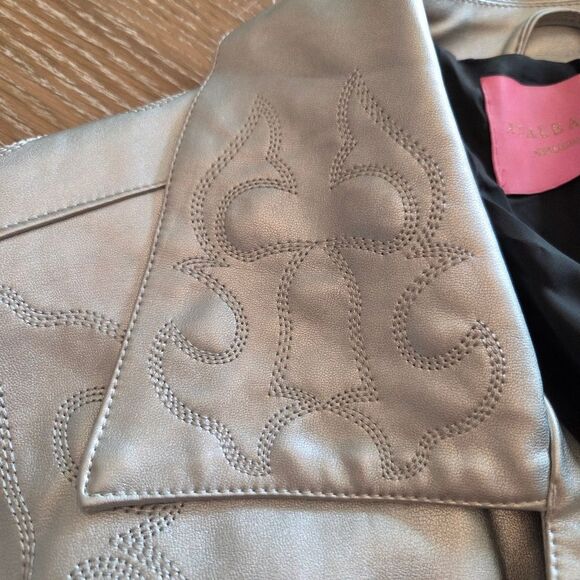 Azalba Wang  Silver Women's Faux Leather Prince Moto Western Jacket Oversized S - Picture 6 of 12